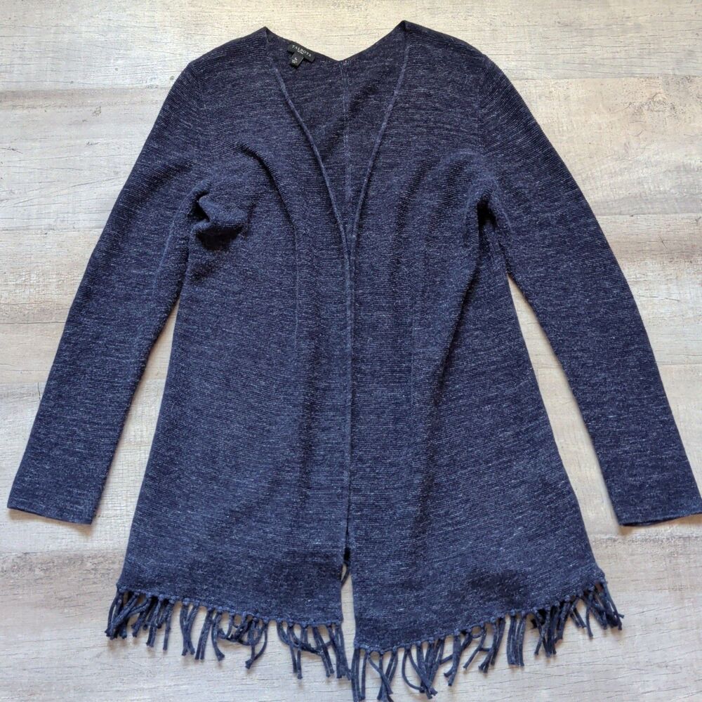 Talbots Petites Women's Blue Open Front Cardigan Sweater Size SP Fringe Hem